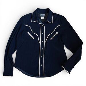 Roughrider Vintage 90s Women’s Sz M Black Western Pearl Snap Shirt Faux Suede